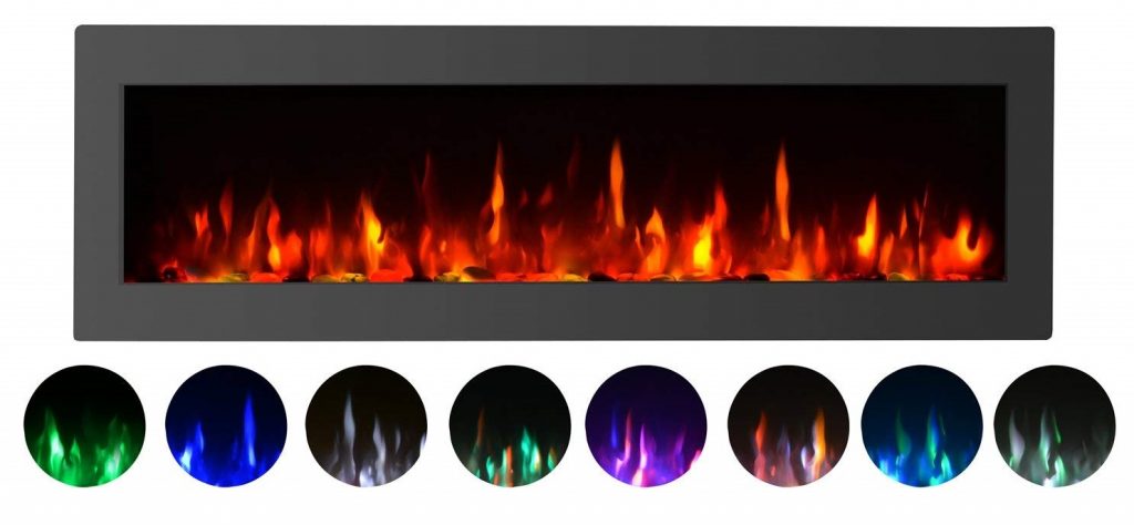 GMHome 40" Electric Fireplace Wall Mounted Freestanding Heater Crystal Stone Flame Effect 9 Changeable Flame Color Fireplace, w/Remote, 1500/750W, Black