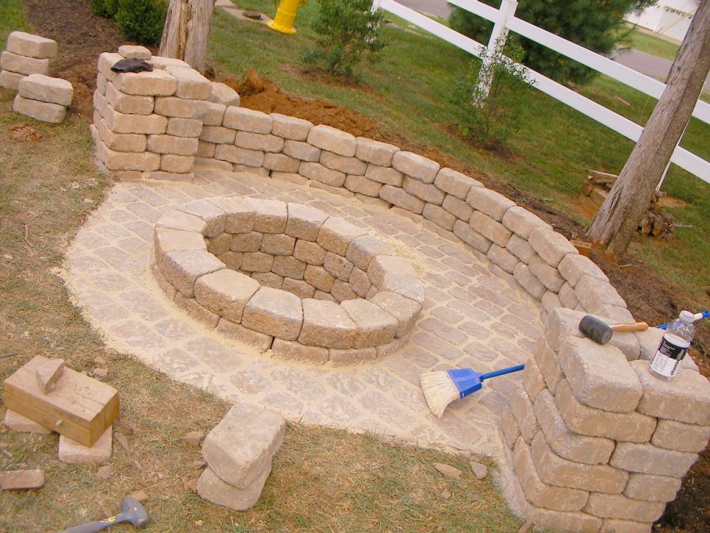Stone Fire Pit with Half Wall