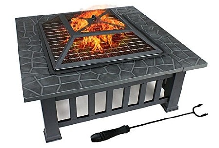 ZENY 32" Outdoor Fire Pit Square Metal Firepit Backyard Patio Garden Stove Wood Burning Fire Pit W/Rain Cover, Black